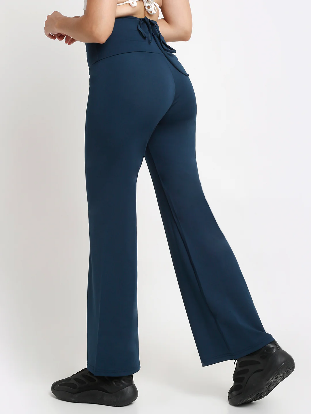 Blue high waist tie up flared trouser - Image 2