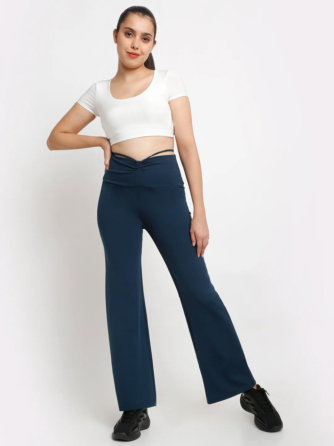 Blue high waist tie up flared trouser - Image 4