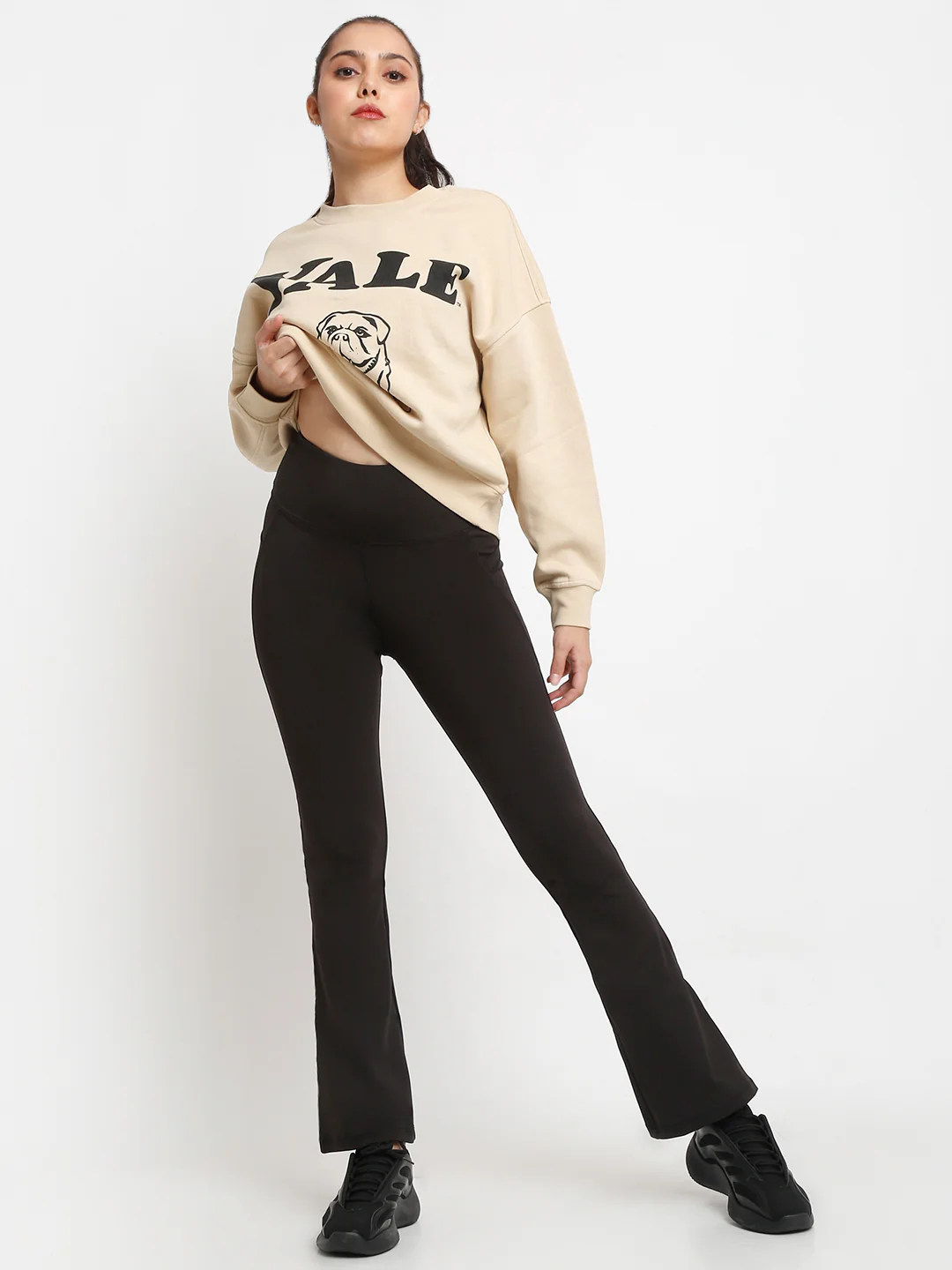 Black Flare High Waisted Essential Pants With Pockets - Image 5