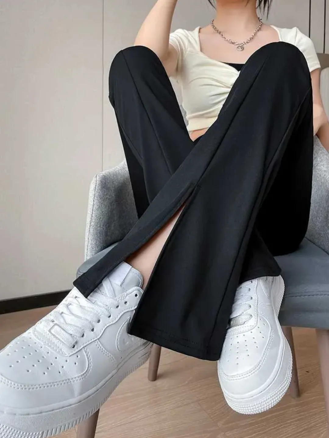 Black High waist front slit yoga pants - Image 6