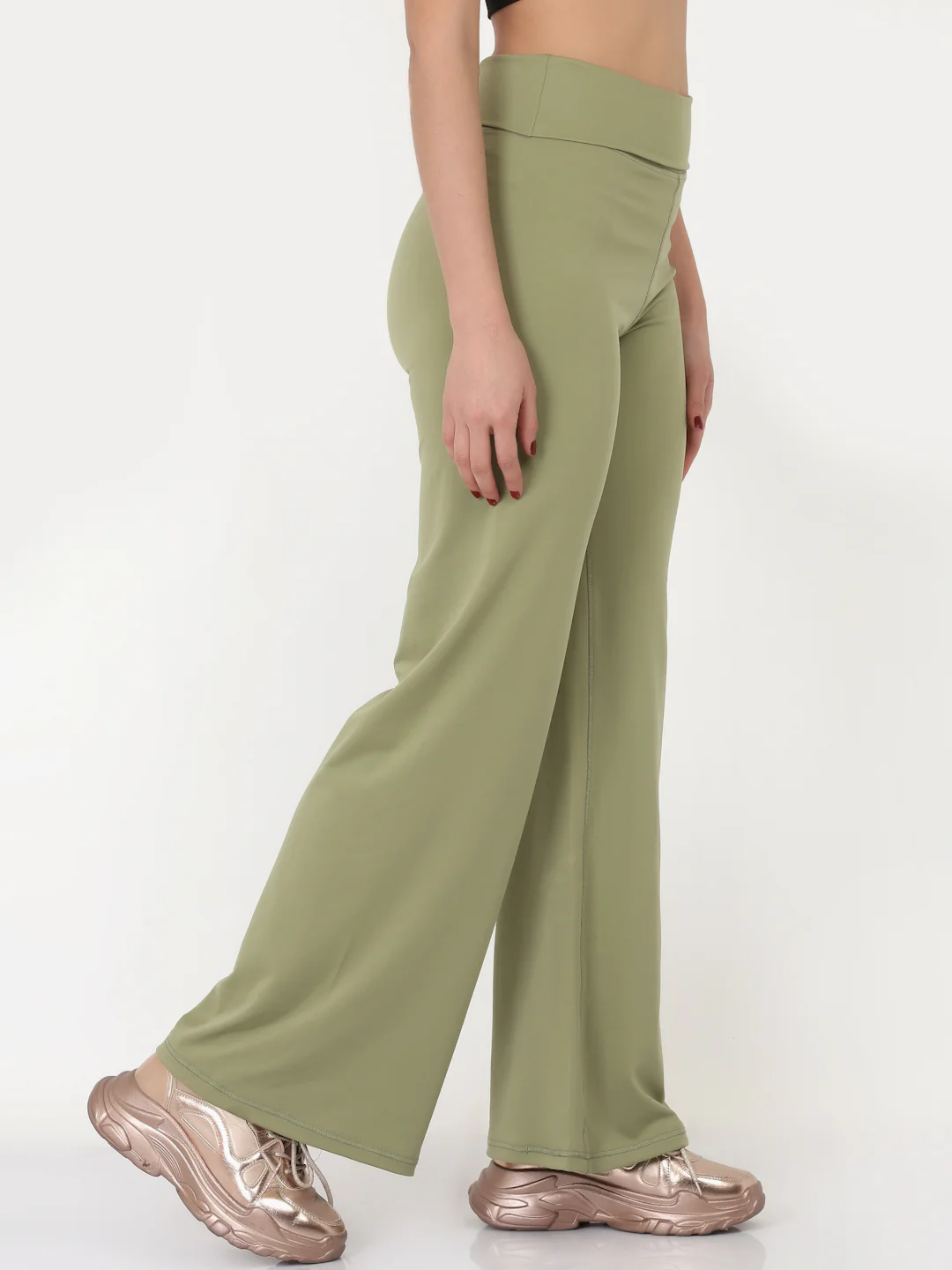 Green Flared High Rise Full Length Yoga Pants - Image 4